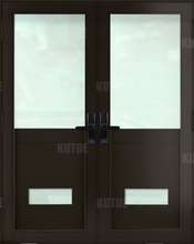 Load image into Gallery viewer, ECO Impact Aluminum French Double Entry Door With Decoration - ImpactWindowsCenter.com

